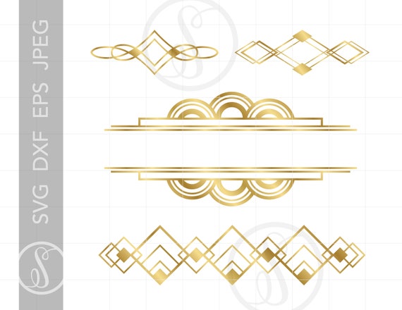 Art Deco Gold SVG Dxf Eps Jpeg Downloads Gold Art Deco Cut Files Clipart | Silhouette Art l Gatsby Roaring 20s SC51