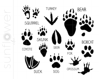 ANIMAL TRACKS Svg Cut File Clipart Downloads | Animal Paw Prints Svg Dxf Pdf Silhouette | Footprints Svg Clipart Dog Bear Print Svg SC495