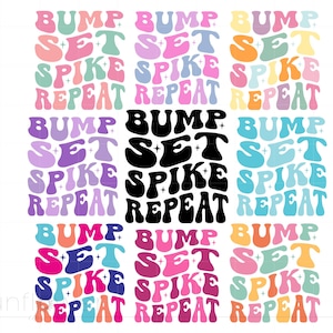 Bump Set Spike Repeat Svg Bundle, Wavy Text Volleyball Shirt Sublimation Art, Cricut Silhouette Svg Png, Instant Download SC4012