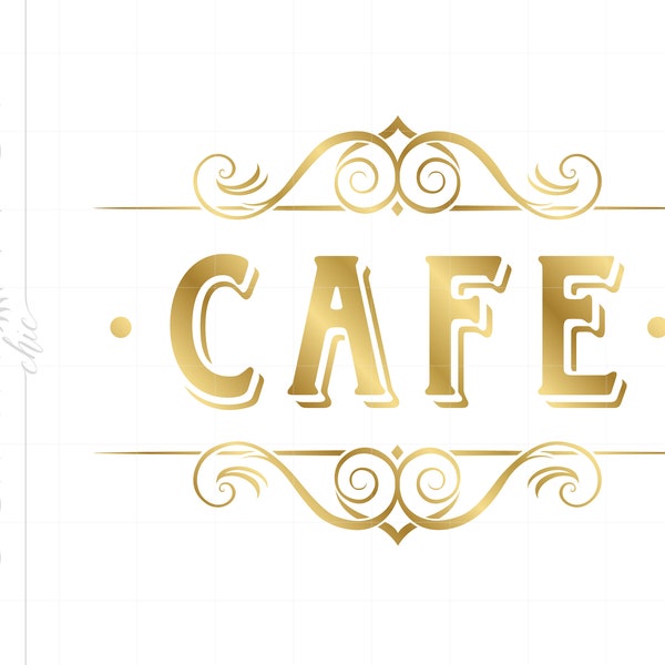 Gold CAFE Svg Print and Cut Files | CAFE SVG Dxf Eps | Cafe Sign Cut File Downloads | Gold Silhouette Art SC116G