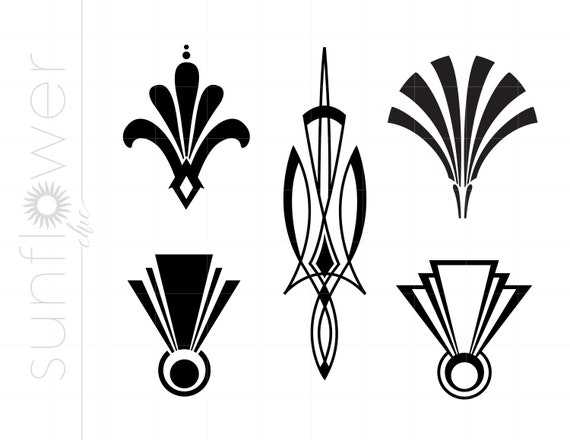 Art Deco SVG Dxf Eps Jpeg Downloads Art Deco Cut File Clipart | Silhouette Clipart Downloads Gatsby Roaring 20s SC1