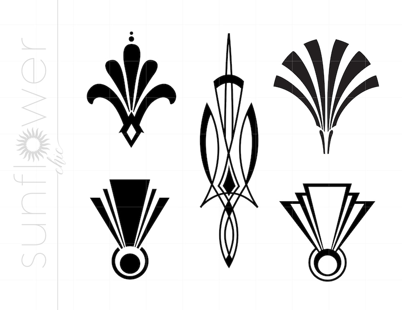 Art Deco SVG Dxf Eps Jpeg Downloads Art Deco Cut File Clipart | Silhouette Clipart Downloads Gatsby Roaring 20s SC1 image 1