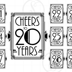 Art Déco comemora 20-29 anos SVG silhueta clipart | Saudações aos anos 20-29 Arquivo de corte | Gatsby Style Design Svg Jpg Dxf Pdf Png SC1629