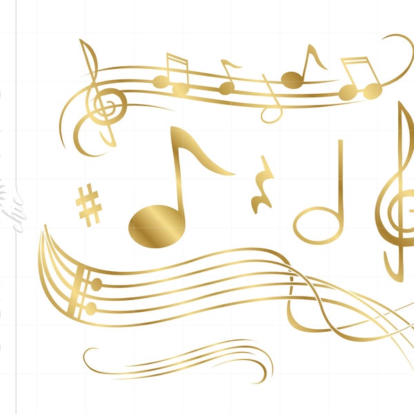 Gold Music Notes Silhouette Cut Files Clipart Downloads, Music Theme Svg Pdf Silhouette Cut Files, Music Clipart Svg Music Symbols SC144G