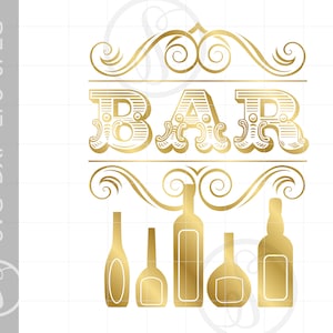 Gold BAR Svg Print and Cut Files | Gold BAR SVG Dxf Eps | Bar Sign Cut File Downloads | Silhouette Bar Signs Party Art SC116G