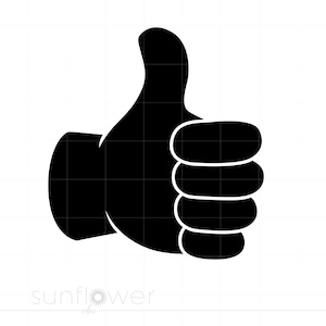 May include: A black thumbs-up hand gesture illustration. The hand is in a fist with the thumb extended upwards, indicating approval or agreement. The image is on a white background with a grid pattern and the text "sunflower chic" in the bottom left corner.