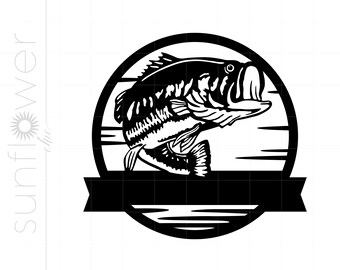Angeln Monogramm Design SVG | Bass Fisch Silhouette Download Plotterdatei Monogramm | Fisch Svg Jpg Eps Pdf Png Dxf Download SC1917