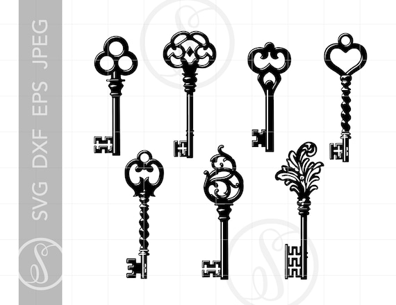 Download Vintage Keys Svg Clip Art Skeleton Key Cutting Files Svg Dxf Etsy