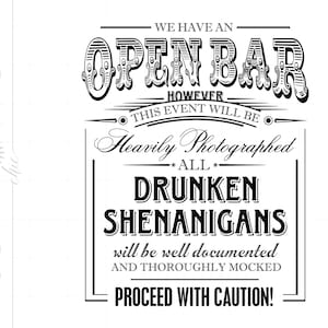 Open Bar Sign Art SVG Design | Drunken Shenanigans Sign SVG Dxf Eps Cut File Downloads | Silhouette SCV16