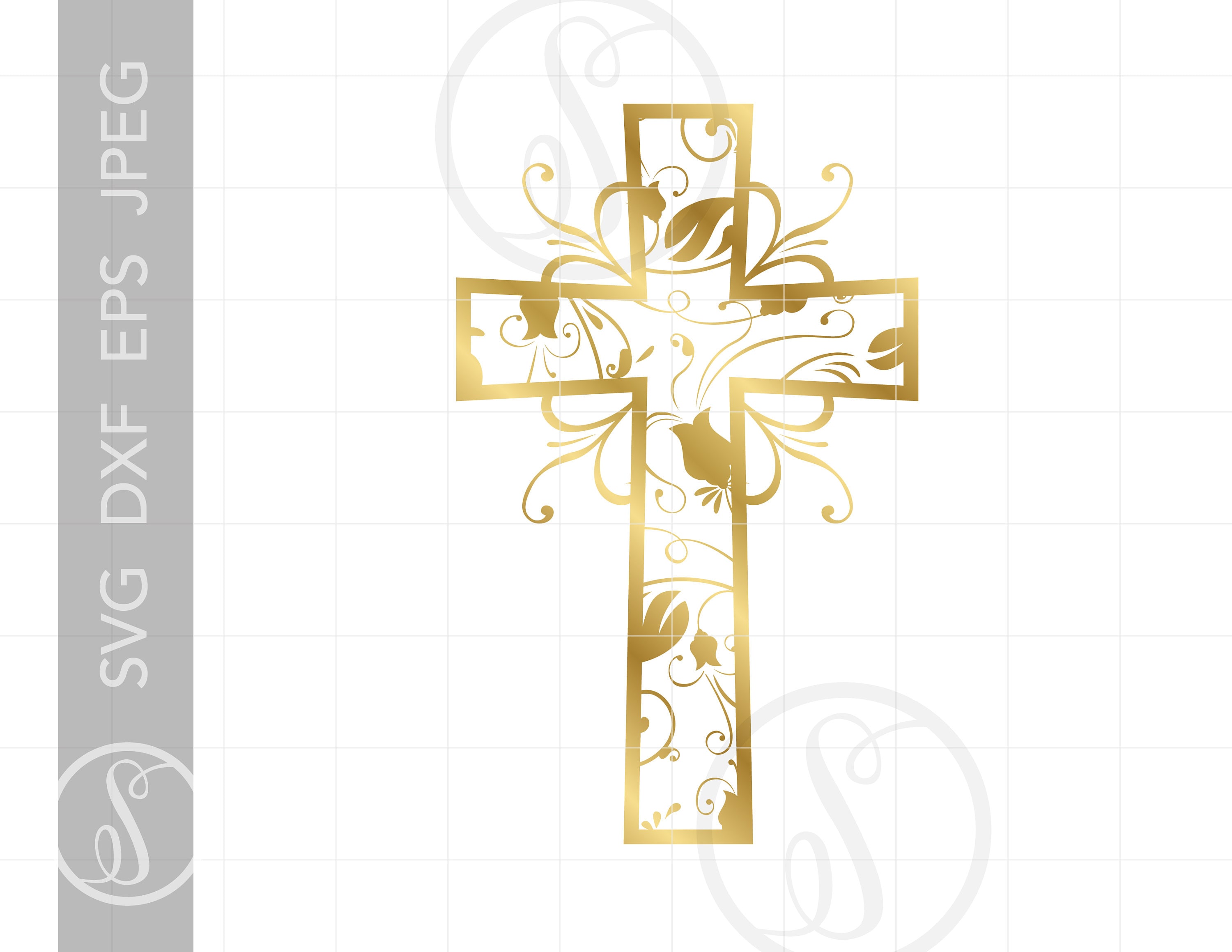 Download Gold Christian Art Cross Svg Vector Clipart Downloads Gold Etsy
