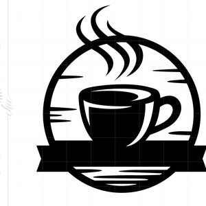 コーヒー SVG | コーヒーマグのシルエット カットファイルをダウンロード | コーヒーモノグラムリボンバナーテンプレート SVG JPG EPS Pdf Png Dxf ダウンロード SC1896