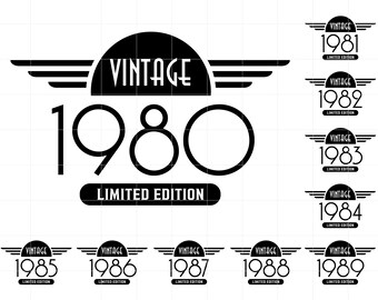 1980-1989 Limited Edition SVG Downloads, Vintage 1980's Cut File Cricut, Retro 1980's Svg Jpg Dxf Pdf Png Bundle SC2019