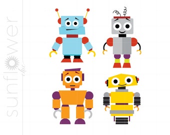 Robots Svg Cut File Clipart Downloads | Robot Party Svg Dxf Pdf Silhouette Cut Files | Robot Clipart Svg SC369