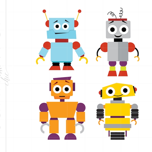 Robots Svg Cut File Clipart Downloads | Robot Party Svg Dxf Pdf Silhouette Cut Files | Robot Clipart Svg SC369