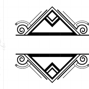 May include: Black and white geometric design with a diamond shape in the centre. The design is divided into two sections by a horizontal line. The top section has a pointed top and the bottom section has a pointed bottom.