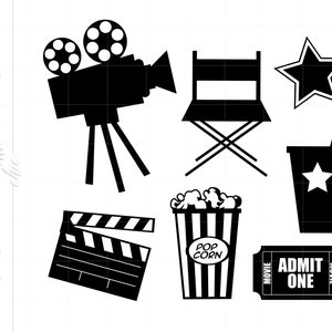 Movie Theme Svg Plotterdatei Clipart Downloads | Movie Ticket Svg Popcorn Svg Dxf Pdf Silhouette Plotterdatei | Film Clipart Svg SC250