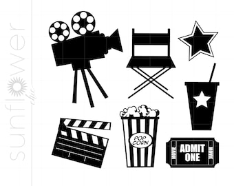 Filmtema Svg Klippfil Clipart Nedladdningar | Biobiljett Svg Popcorn Svg Dxf Pdf Silhuett Klippfiler | Film Clipart Svg SC250