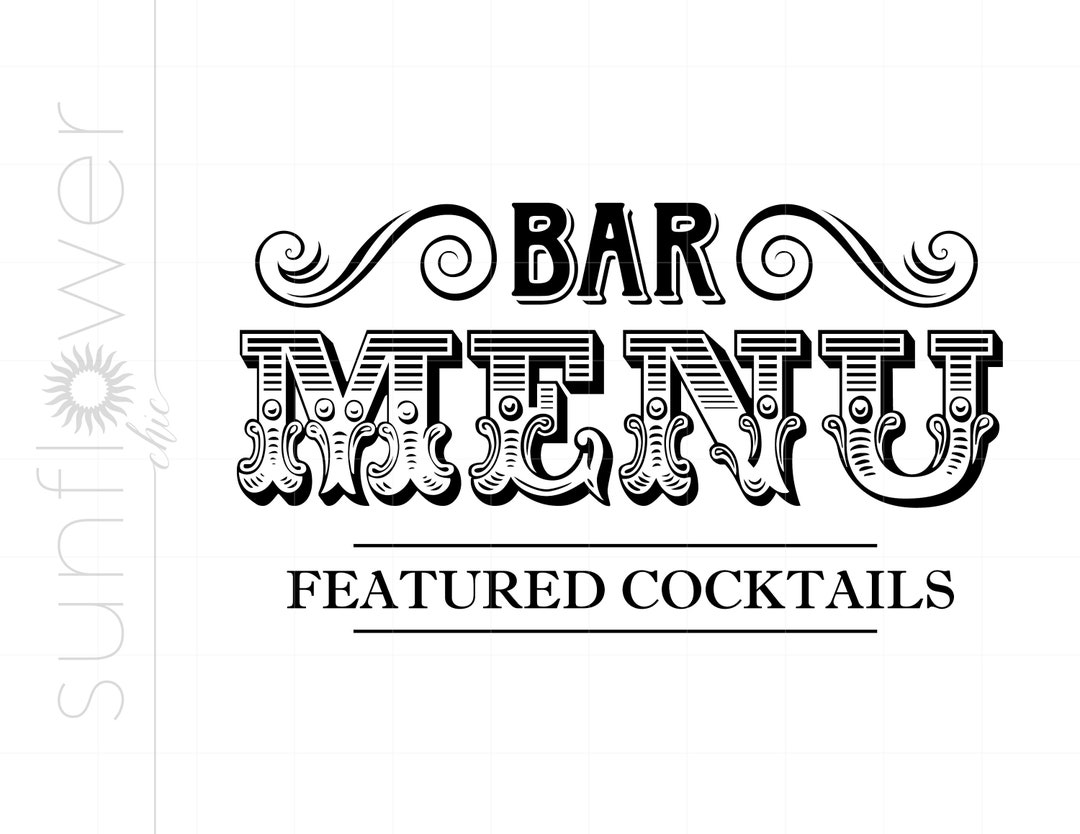 Classic BAR MENU Sign Art Bar Menu SVG Dxf Eps Party Sign Cut File