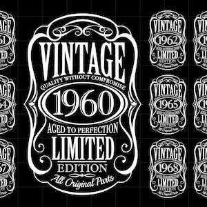 Vintage 1960&#39;s Whiskey Label SVG Downloads | Vintage 1960-69 SVG Clipart | Aged To Perfection Cut File Cricut Design Svg Jpg Pdf Png SC2238