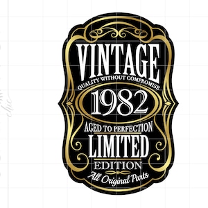 1982 Svg | Gold 1982 Birthday Shirt Bottle Label | Vintage 1982 Svg | 1982 Aged to perfection Svg | 1982 Birthday Gift Idea SC2235G