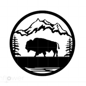 Bison Mountains Monogram Design SVG Download, Buffalo Mountain Svg Png Jpg Cricut Silhouette Cut File Instant Download SC1794