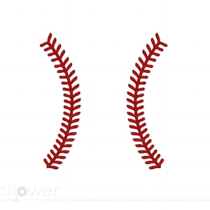 May include: Two red baseball stitch designs, each forming a curved shape, resembling the stitching on a baseball.