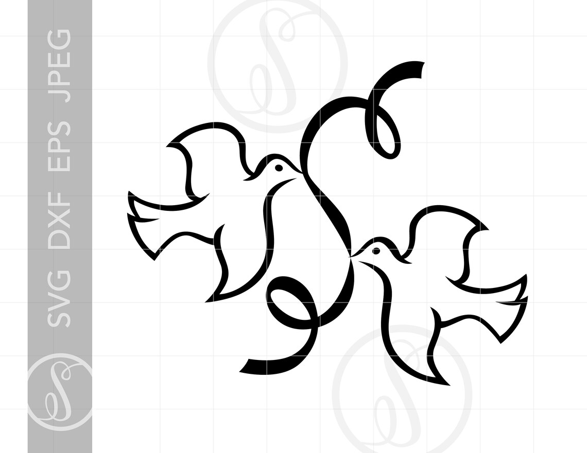Doves With Ribbon SVG Doves With Ribbon Silhouette Clipart Etsy