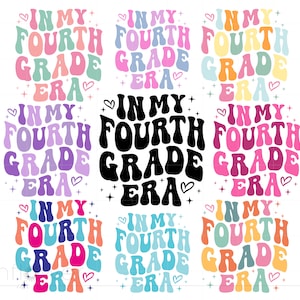 Lot de SVG de l'époque de ma quatrième année, lettres groovy 4e année, Svg de chemise époque enseignant, retour à l'école époque Cricut téléchargement immédiat SC3566