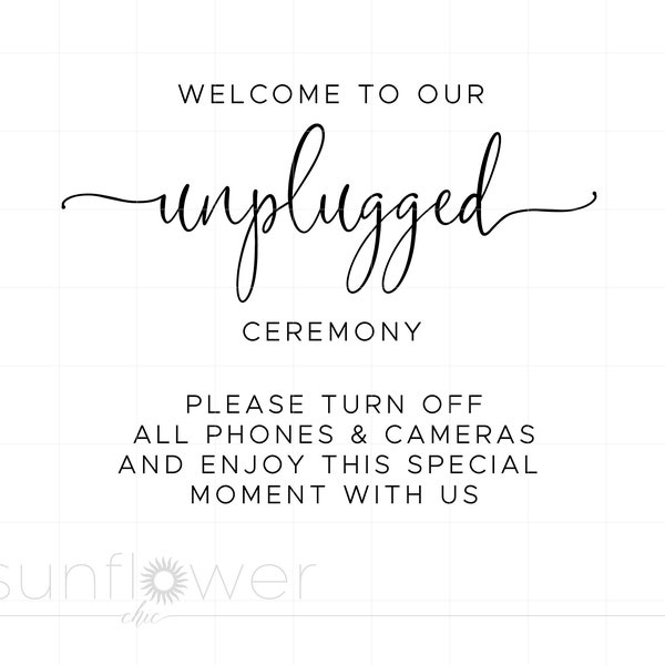 Unplugged Zeremonie SVG, Hochzeit SVG, minimalistische Hochzeit, Unplugged Hochzeit, Hochzeit Zeichen, druckbare Cricut SC2419