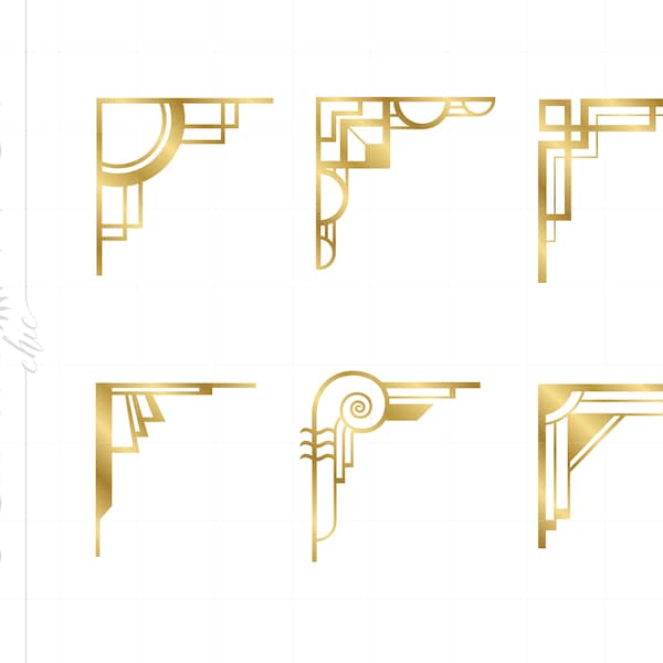 Gold Art Deco ECKEN SVG Print and Cut Art Deco Plotterdatei Clipart Downloads | Gold Silhouette Kunst Gatsby Roaring 20er JAHRE SC6G