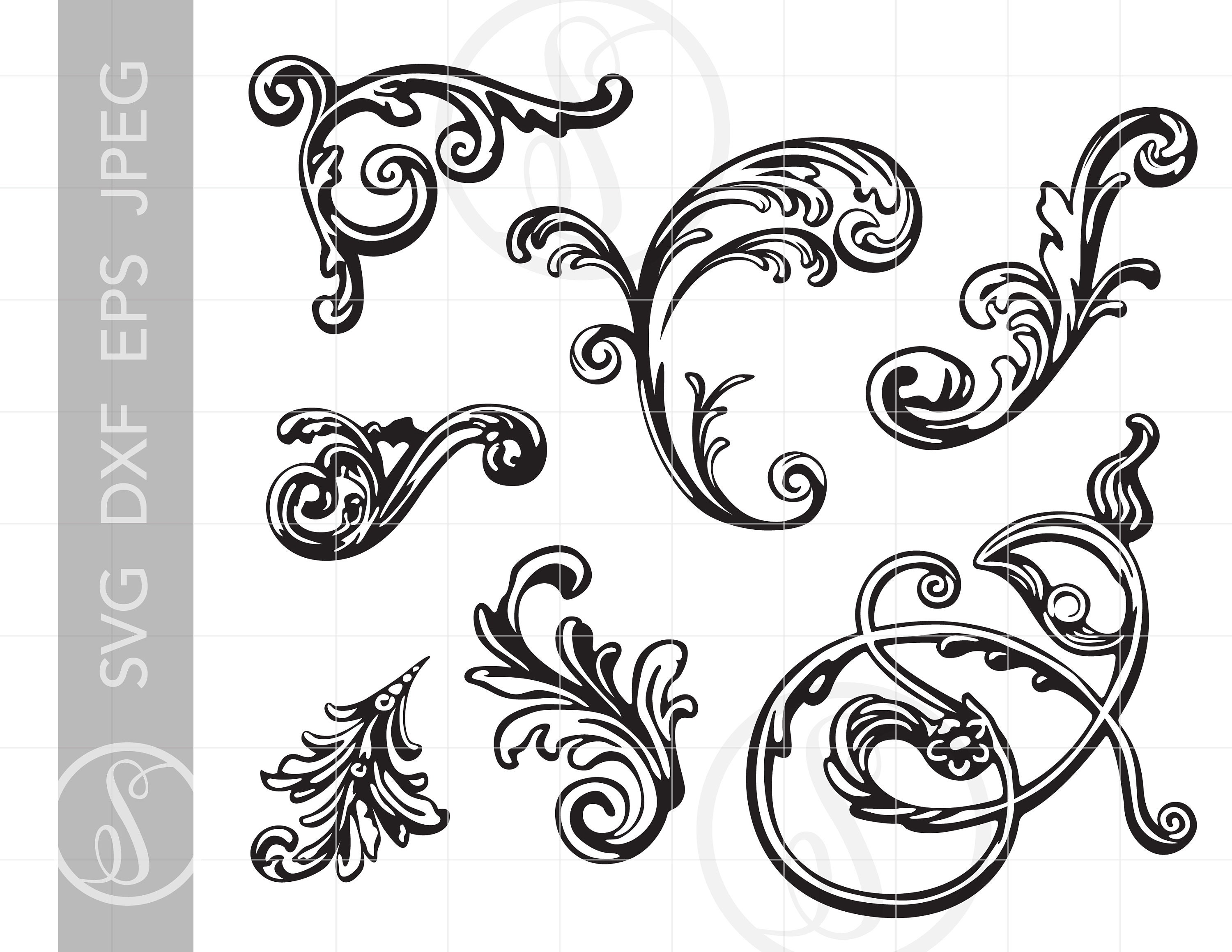 Baroque SVG Clipart Dxf Eps Jpeg Downloads Baroque Filigree - Etsy