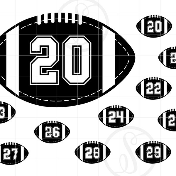Football Numbers 20-29 SVG | Football SVG Cut File Cricut | Football Jersey Numbers Design Svg Jpg Eps Pdf Png Download SC1522
