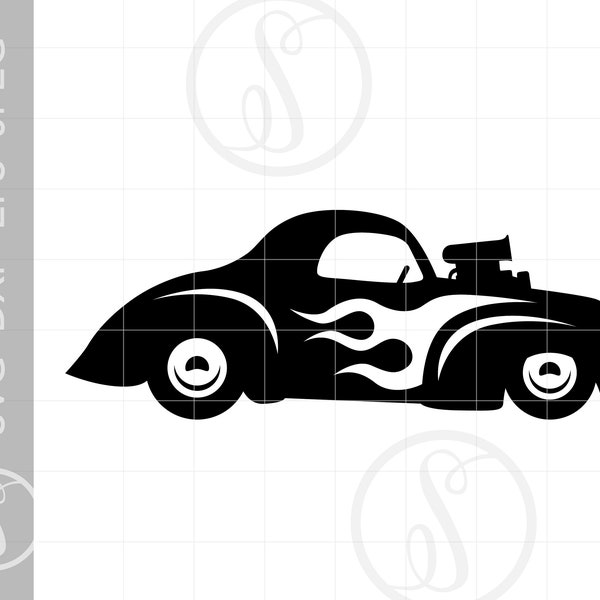 Hot Rod SVG | Hot Rod Clipart | Hot Rod Silhouette Cut File | Vector Hot Rod with Flames Svg Jpg Eps Pdf Png Dxf Download SC1140