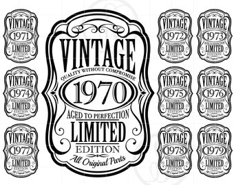 SVG | uit de jaren 1970 Vintage 1970-79 SVG Clipart | Aged To Perfection Cut Bestand voor Cricut | Vintage T-shirt ontwerp svg jpg eps pdf png sc898