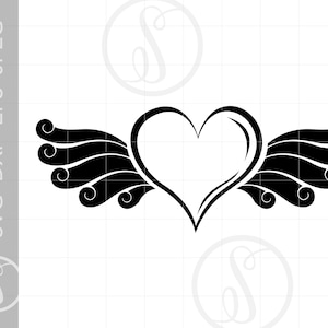 Alas del corazón monograma marco SVG / Corazón Alas Clipart / Corazón Alas Silueta Corte Archivo / Corazón Alas Svg Jpg Eps Png SC791