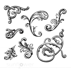 Baroque SVG Clipart Dxf Eps Jpeg Downloads, Baroque Filigree Svg Cut Files Clipart, Baroque Silhouette Svg Art, Victorian Clipart SC106