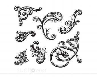 Baroque SVG Clipart Dxf Eps Jpeg Downloads, Baroque Filigree Svg Cut Files Clipart, Baroque Silhouette Svg Art, Victorian Clipart SC106