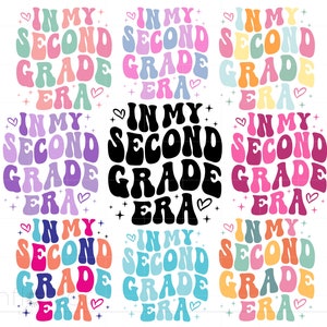 Bundle SVG de l'époque de la deuxième année, lettres groovy 2e année, Svg de chemise de l'époque de l'enseignant, téléchargement immédiat Cricut SC3564