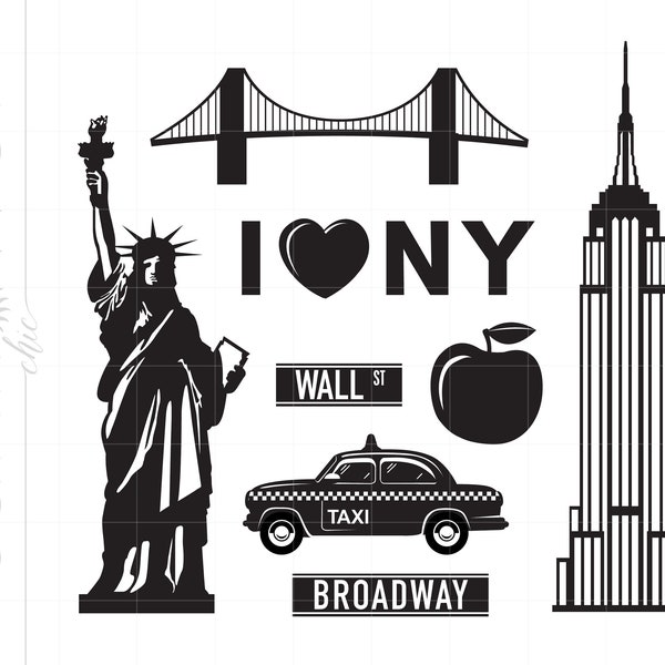 NEW YORK Svg Plotterdatei Clipart Downloads | New York Svg Dxf Pdf Silhouette | Freiheitsstatue Svg Clipart Empire State Svg SC259