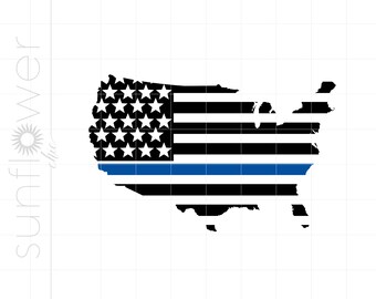 Polizei-Svg | US Polizei Flagge geschnittene Dateien | Polizist Flagge | Blue Line Amerikanische Flagge T-Shirt Cricut Silhouette SC2375