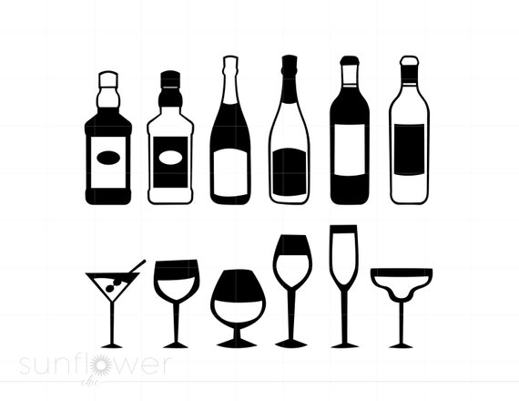 Liquor Bottles and Glasses Svg Cut File Bar Clipart Downloads, Wine Bottles  Svg Dxf Pdf Cricut Silhouette Cut File, Instant Download SC41 - Etsy