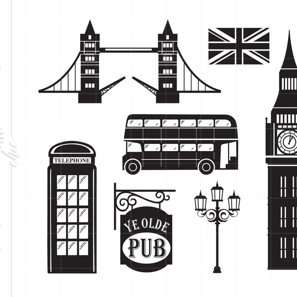 LONDON Svg Cut File Clipart Téléchargements | Londres Svg Dxf Pdf Silhouette | Big Ben Svg Clipart Bus Svg SC211