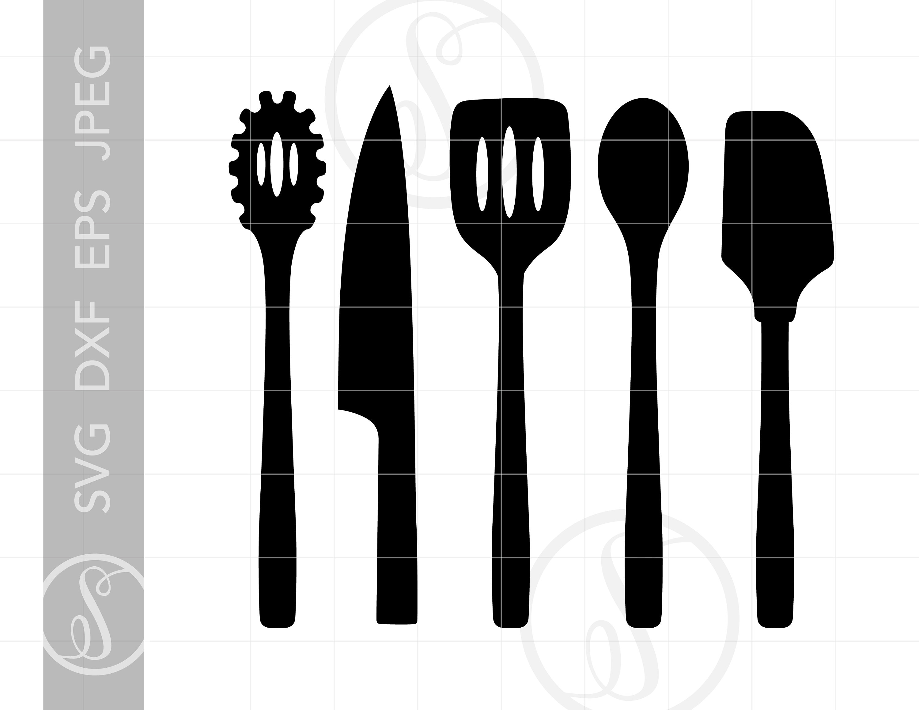 Küchenutensilien SVG Clipart Küche Werkzeuge Silhouette geschnitten Datei  Löffel Messer Spachtel Svg Jpg Eps Pdf Png Dxf Downloads SC1184 - .de