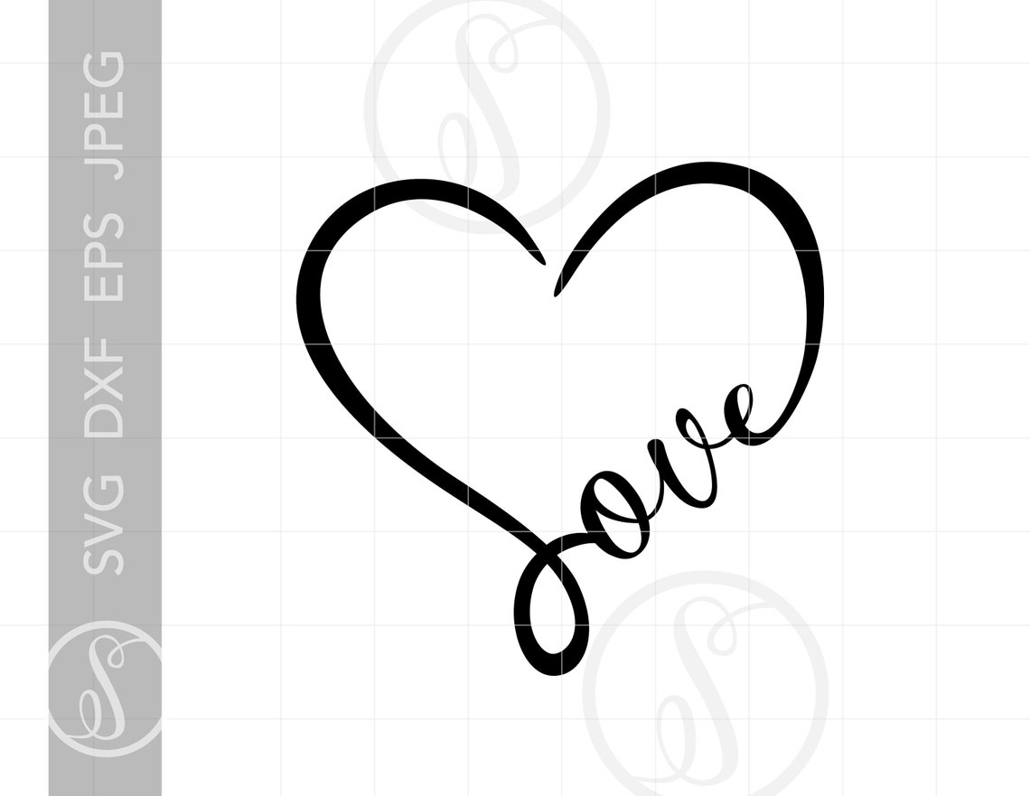 Love Script Heart SVG Clipart Love Script Heart Silhouette Etsy