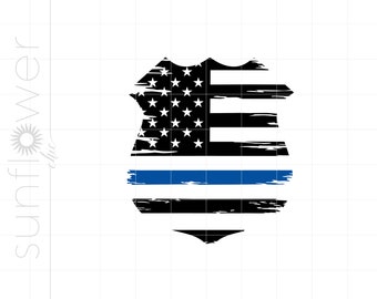 Polizei-Svg | Polizist Flagge Abzeichen SVG geschnitten Dateien | Beunruhigte Polizei-Flagge | Blaue Linie amerikanische Flagge T-Shirt Cricut Silhouette SC2374