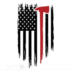 Firefighter Flag Svg | Red Line Svg Cut Files | Distressed Fire Fighter Axe Flag | Firefighter US Flag T Shirt Cricut Silhouette SC2467