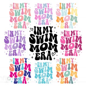 In My Swim Mom tijdperk Svg-bundel, Groovy Letters Swim Shirt sublimatiekunst, Cricut silhouet Svg Png, Instant Download SC3982