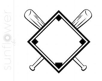 Clipart SVG de quadro de beisebol | Arquivo de corte de silhueta de quadro de taco de beisebol | Moldura De Diamante De Beisebol Svg Jpg Eps Pdf Png | Vetor Beisebol SC1513