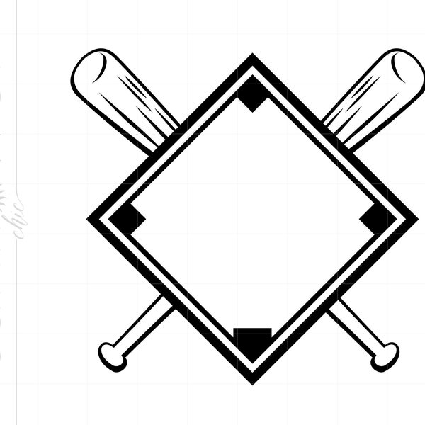 Baseball Frame SVG Clipart | Baseball Bat Frame Silhouette Cut File | Baseball Diamond Frame Svg Jpg Eps Pdf Png | Vector Baseball SC1513