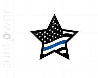 Polizei-Svg | Polizei Stern SVG | Polizei Flagge geschnittene Dateien | Polizist Flagge | Blaue Linie amerikanische Flagge T-Shirt Cricut Silhouette SC2384